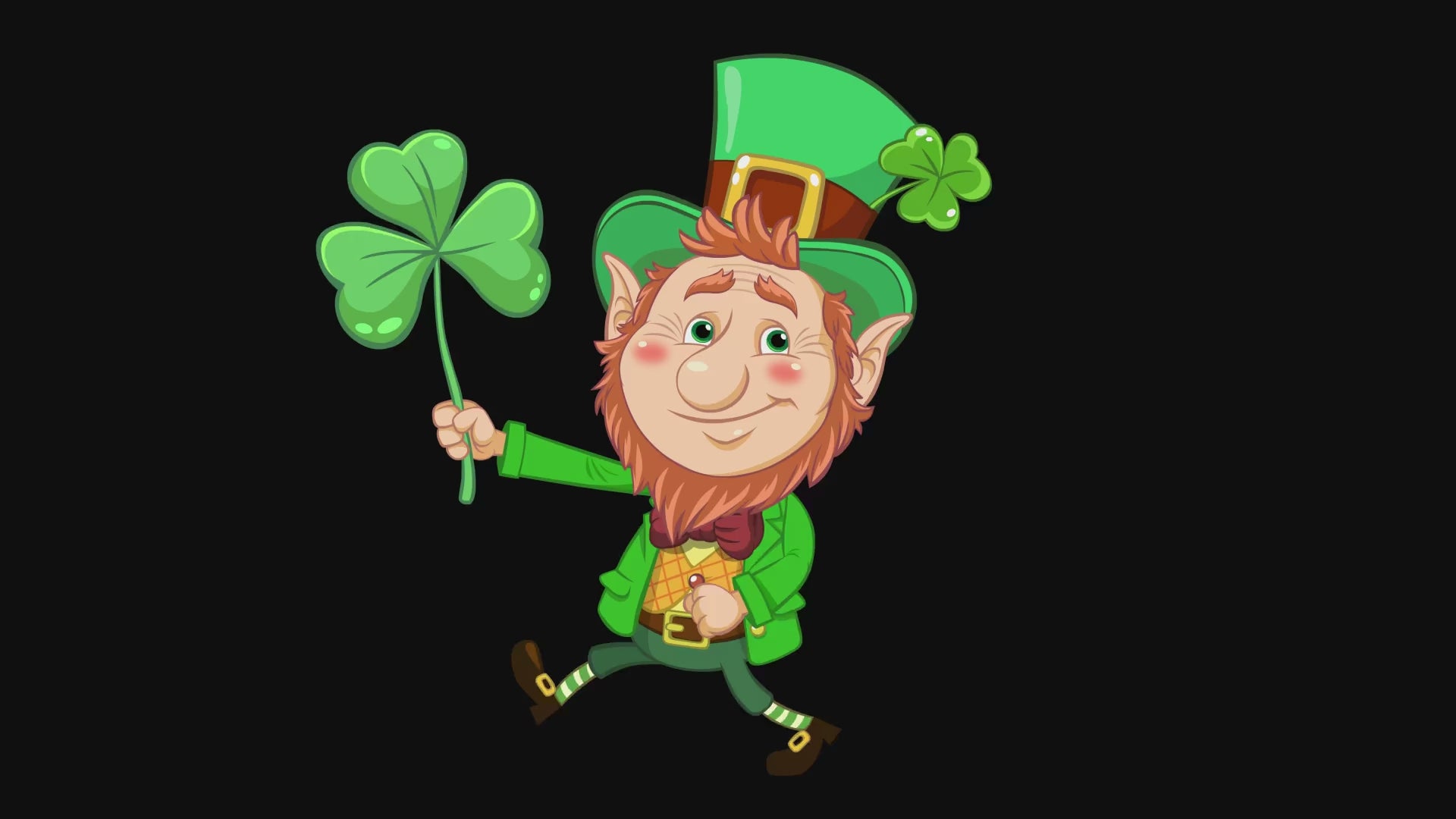 Load video: Funny video of a leprechaun walking holding out a shamrock